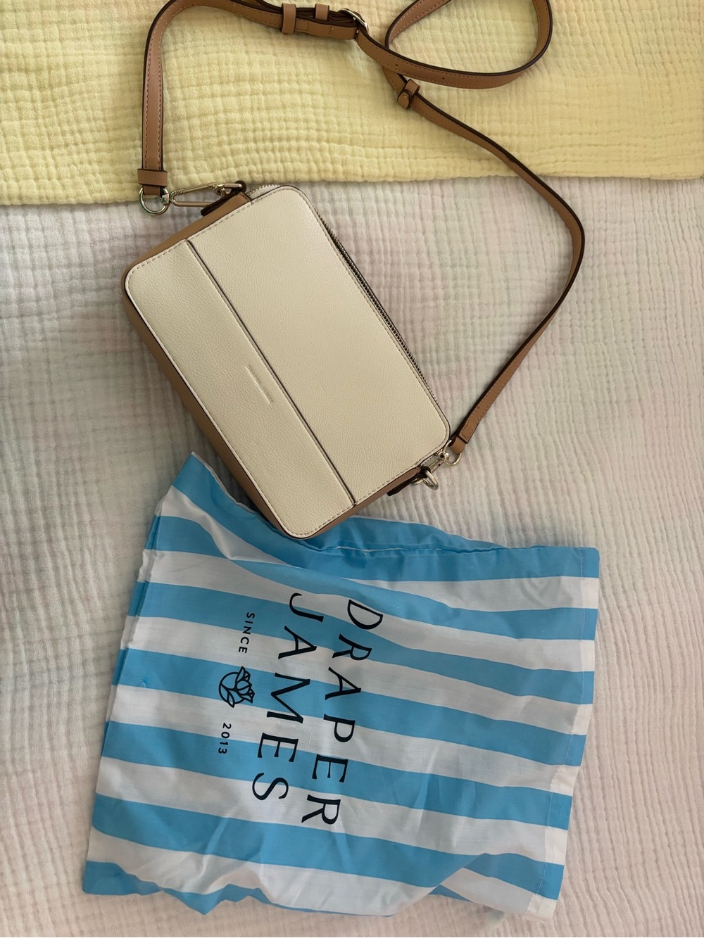 Draper James Cream and Tan Leather Crossbody Purse